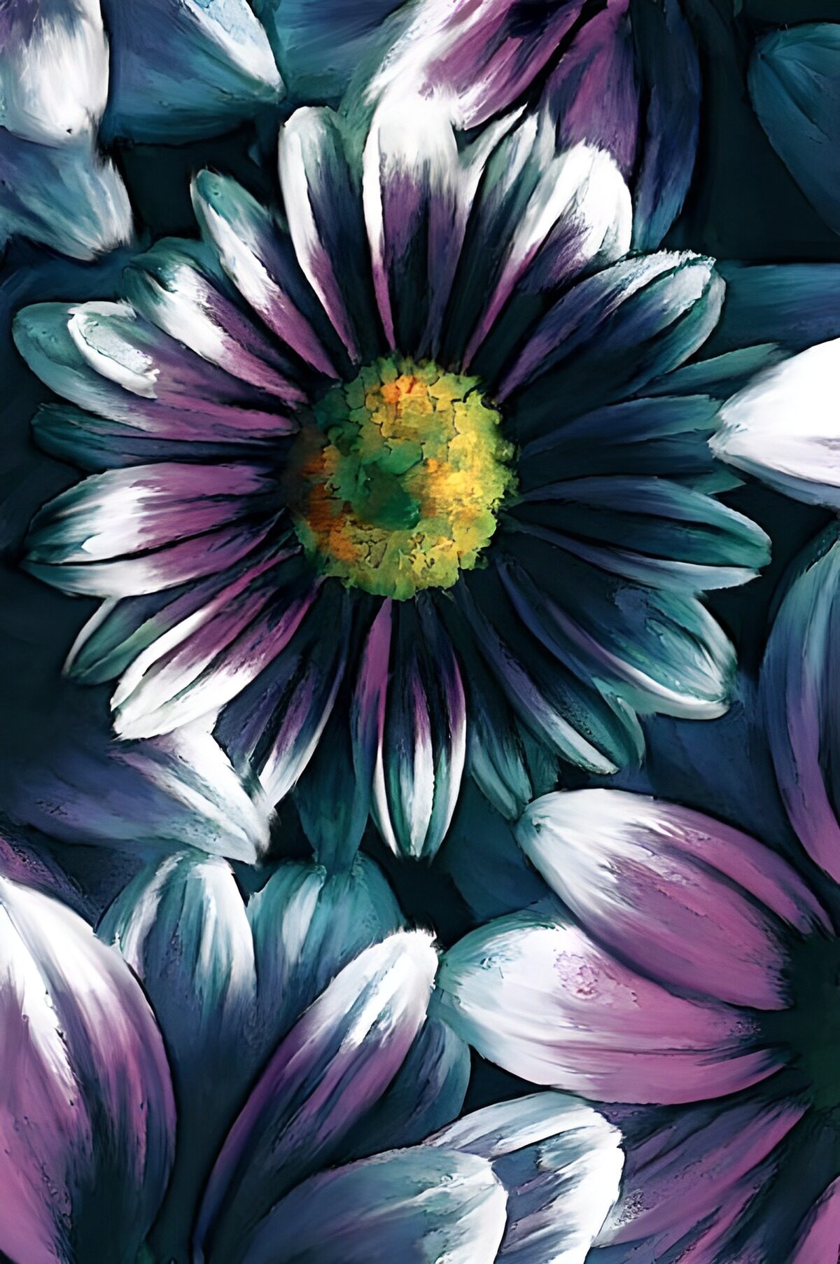 Flor en azul, blanco y violeta