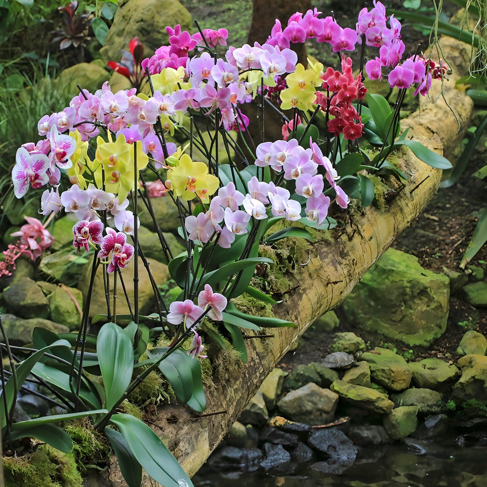TPES26355: Orquídeas de colores entre el musgo