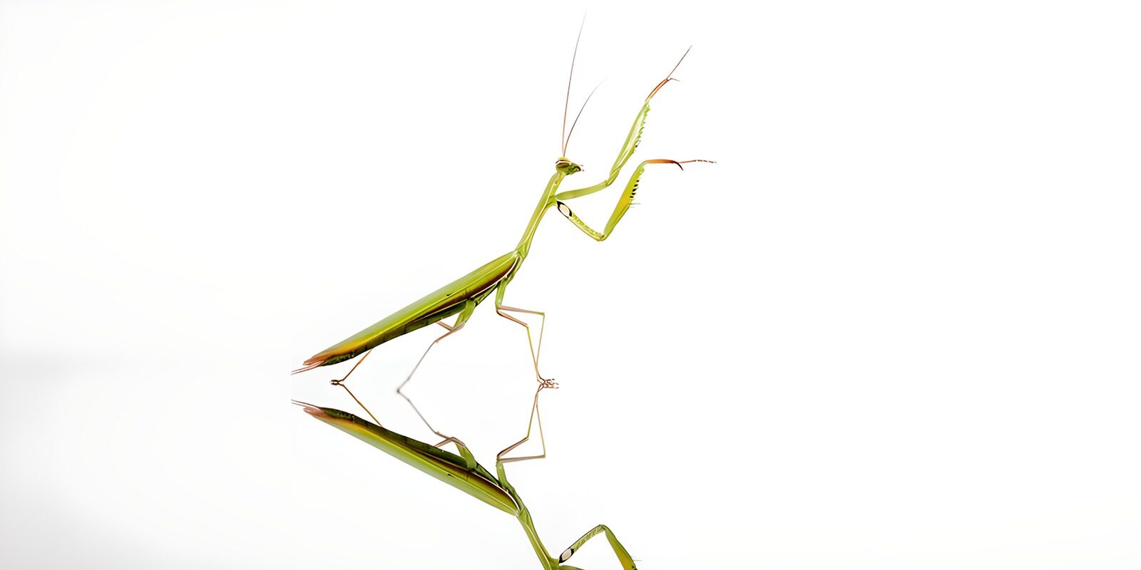 TPES87456: Mantis verde sobre fondo blanco