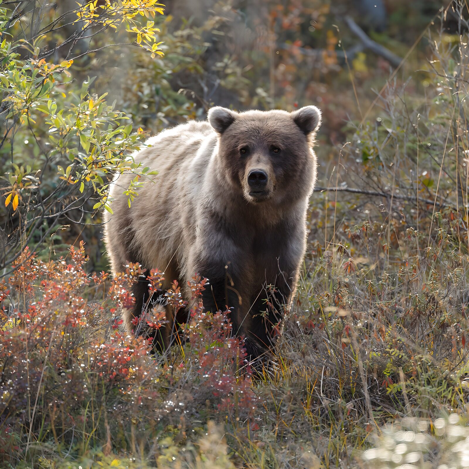 TPES98789: Oso pardo entre arbustos de otoño
