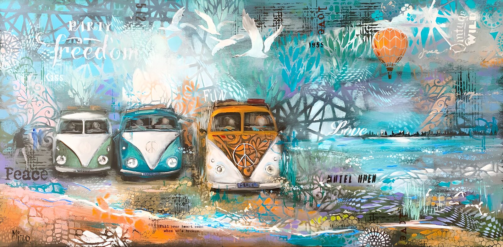 TPES19304: Tres furgonetas retro junto al mar