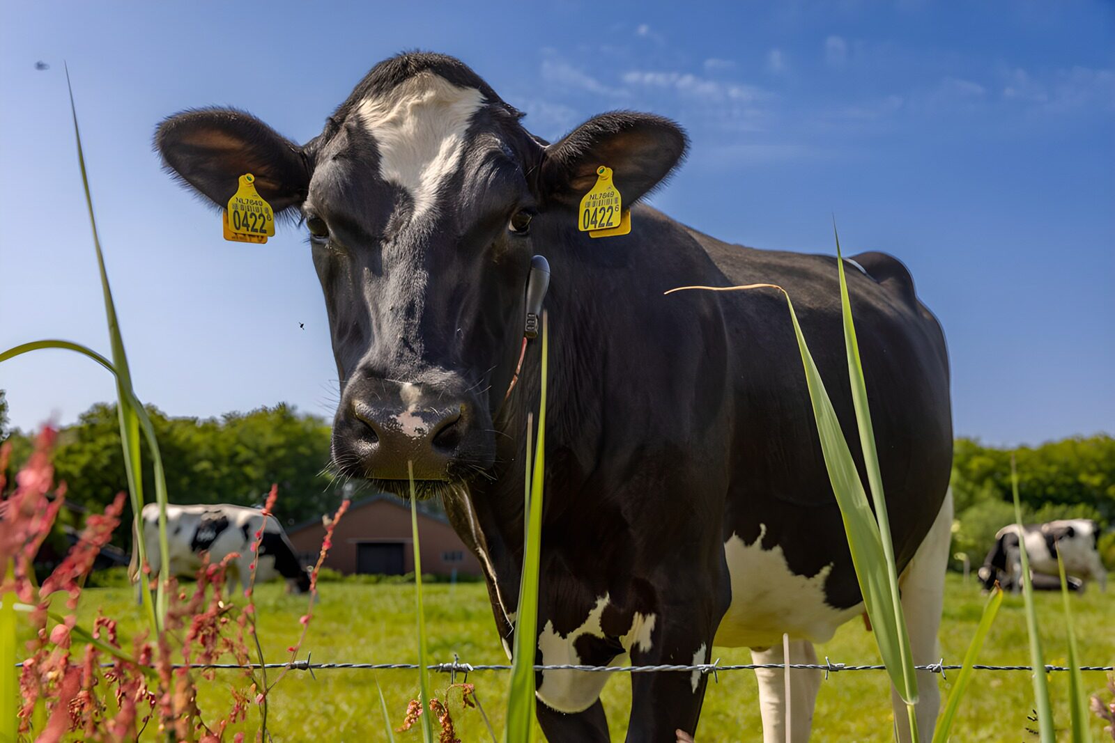 TPES90738: Vaca en blanco y negro entre la hierba