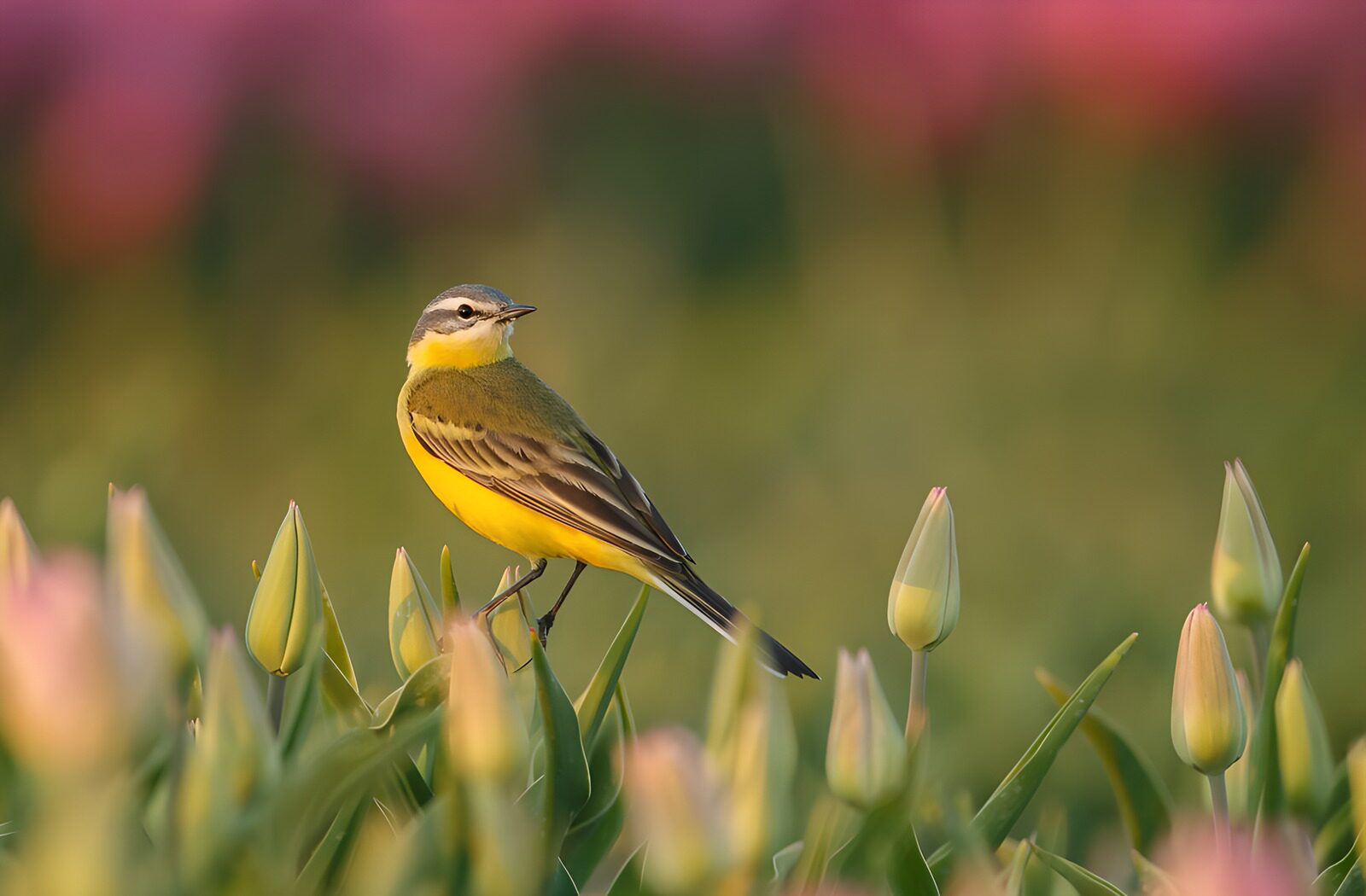 TPES62432: Lavandera entre tulipanes dormidos