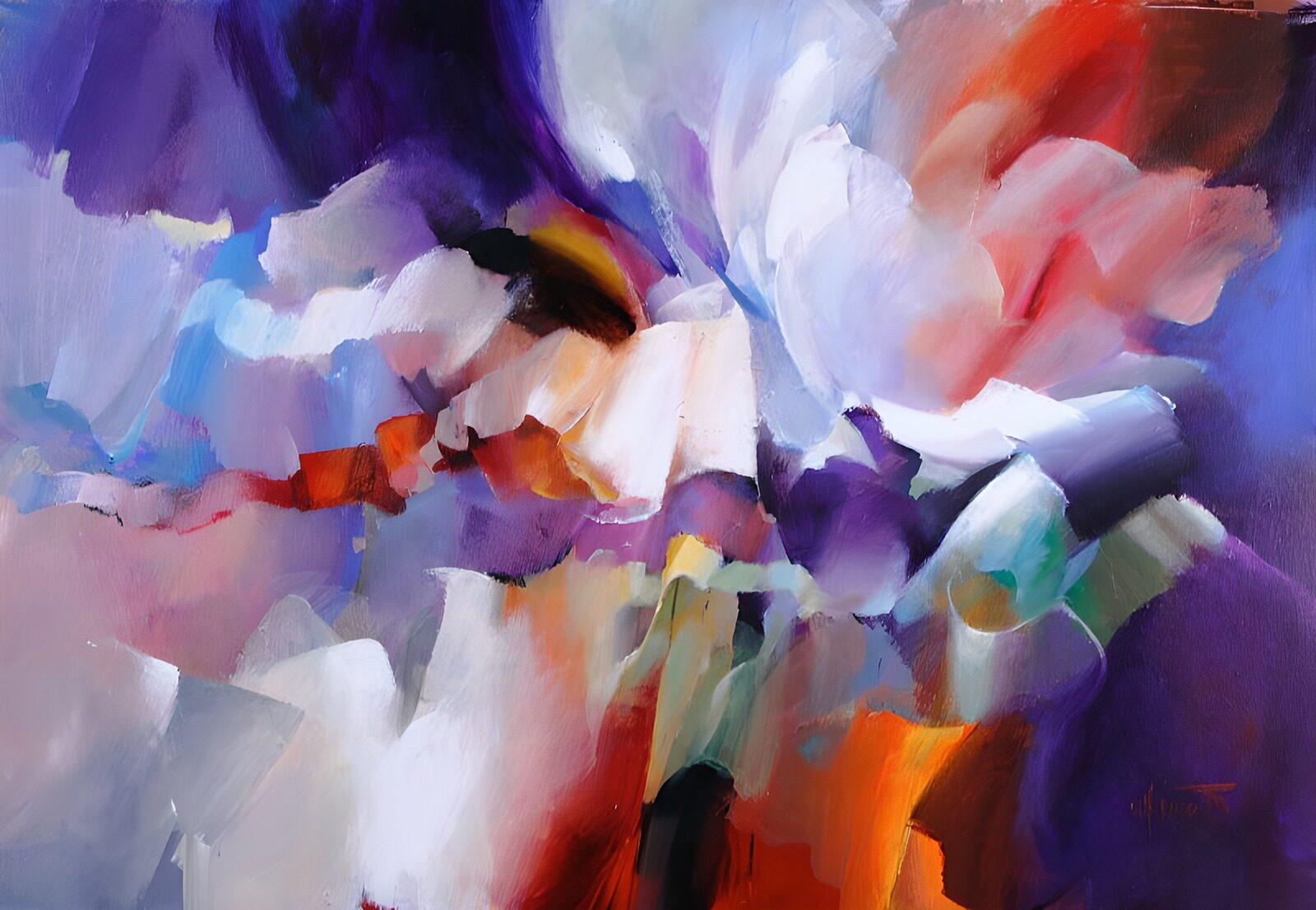 TPES21541: Abstracción en lila y naranja vibrante