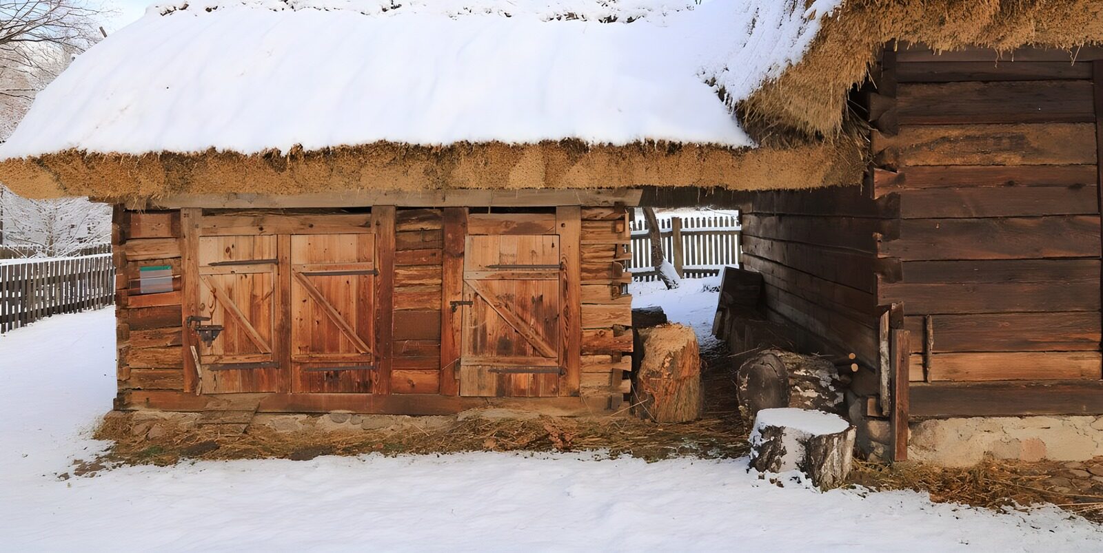 TPES31554: Graneros de madera bajo la nieve