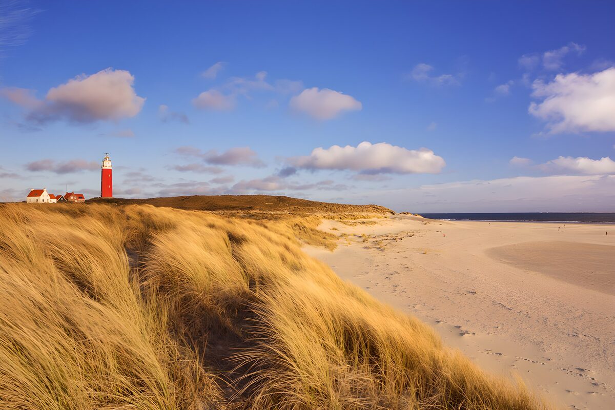 Faro rojo entre dunas doradas