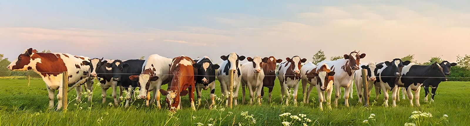 TPES52035: Vacas junto a la cerca en un prado verde