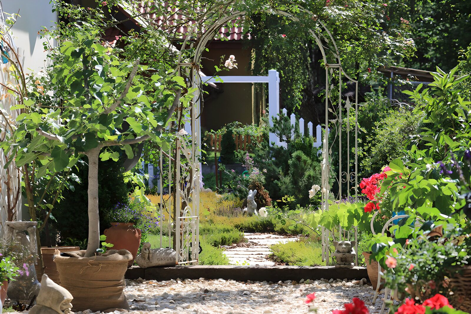 TPES55827: Jardín con arco y sendero entre macetas