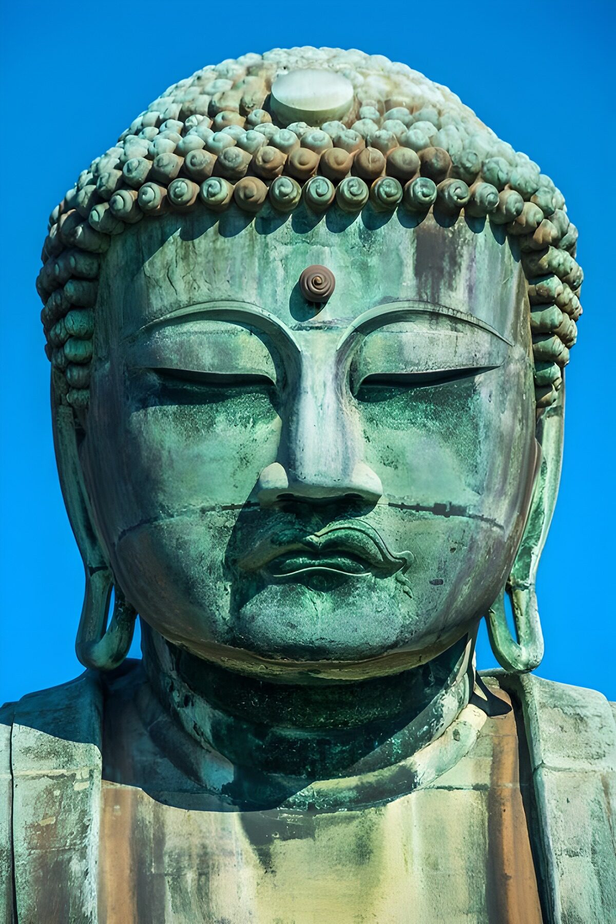 Rostro de Buda con pátina verde