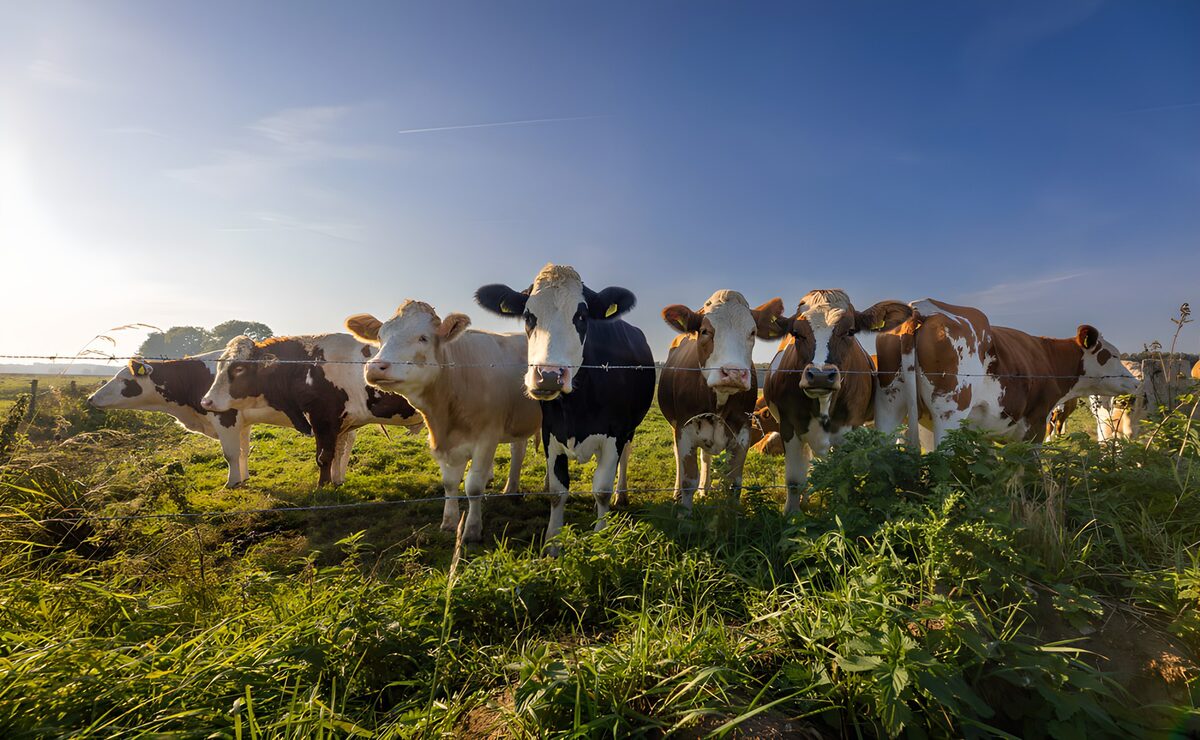 Vacas junto a la alambrada al sol