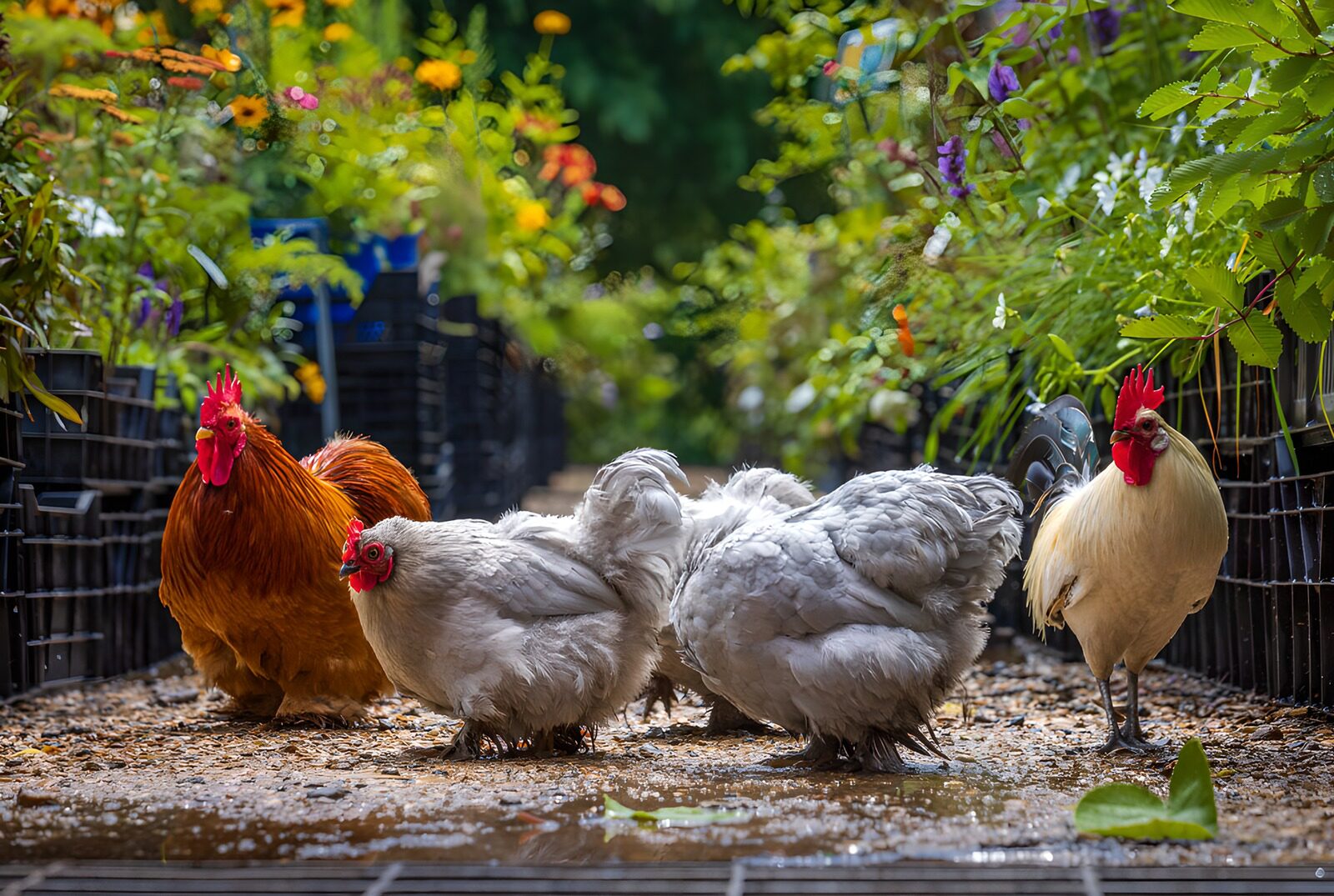 TPES16402: Gallos y gallinas entre flores