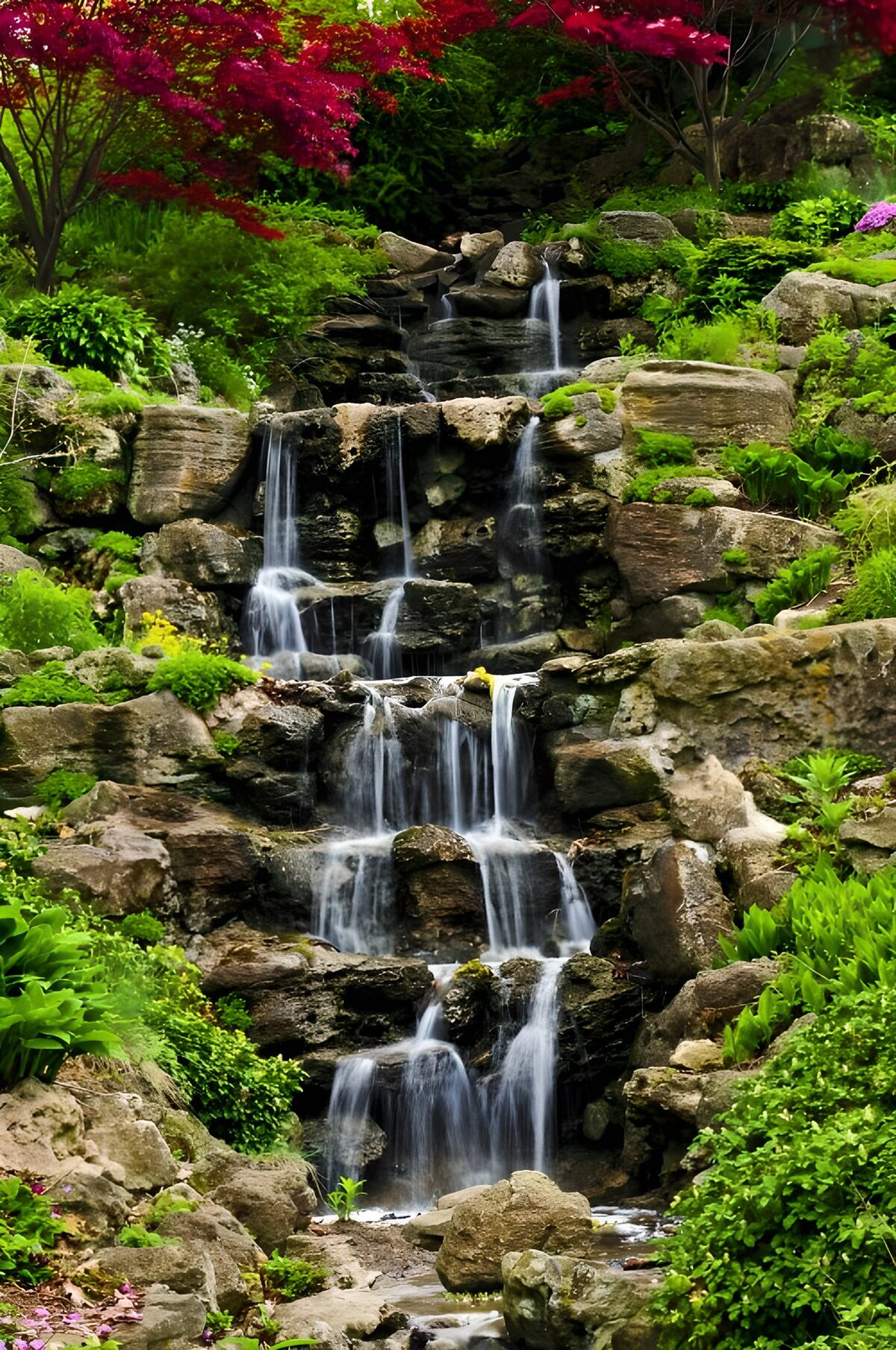 Cascada entre rocas y vegetación