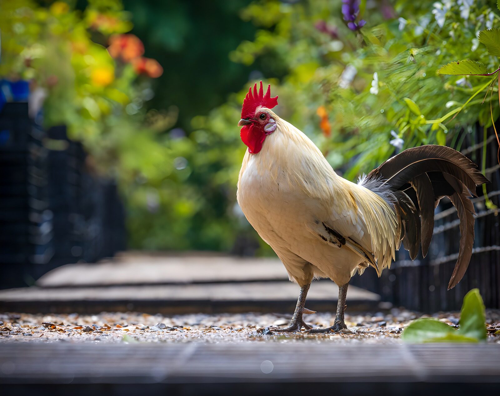 TPES60070: Gallo blanco al sol del jardín