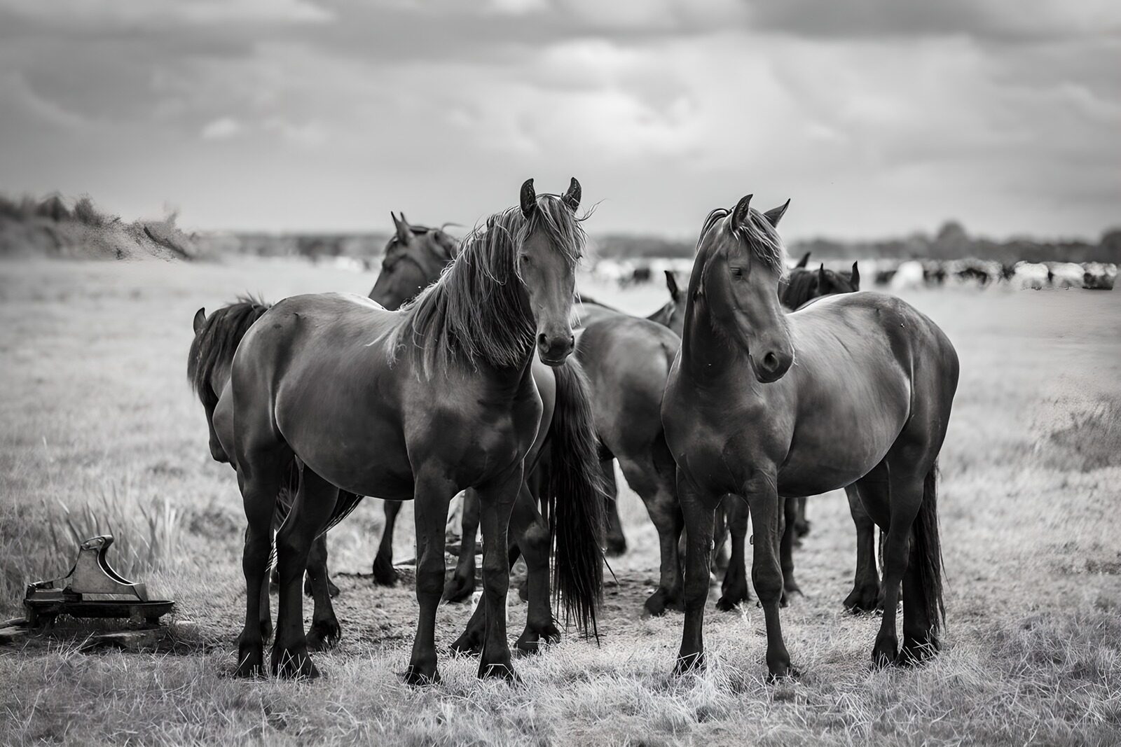 TPES70966: Caballos en blanco y negro, atentos