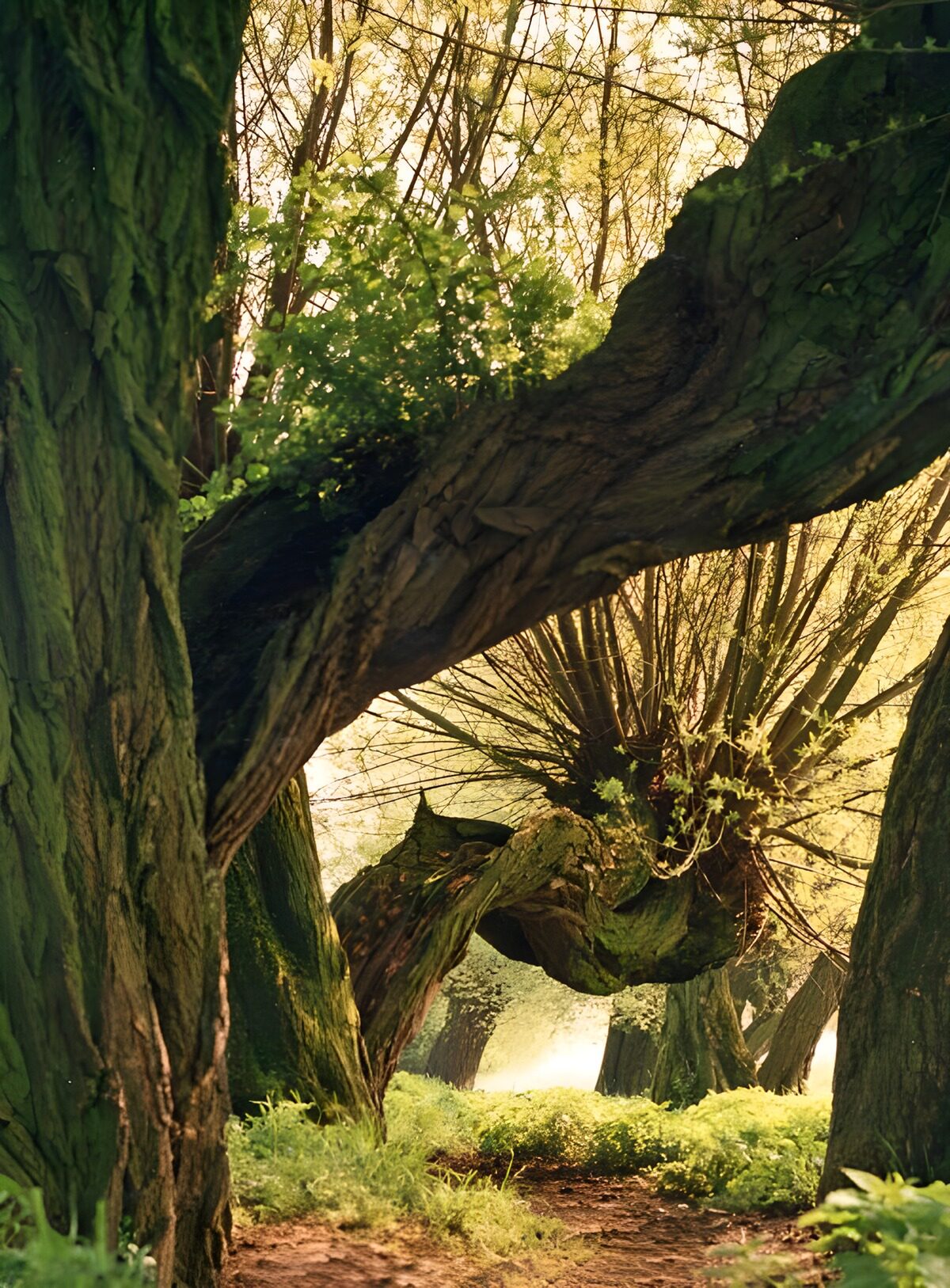 Sendero bajo árboles retorcidos