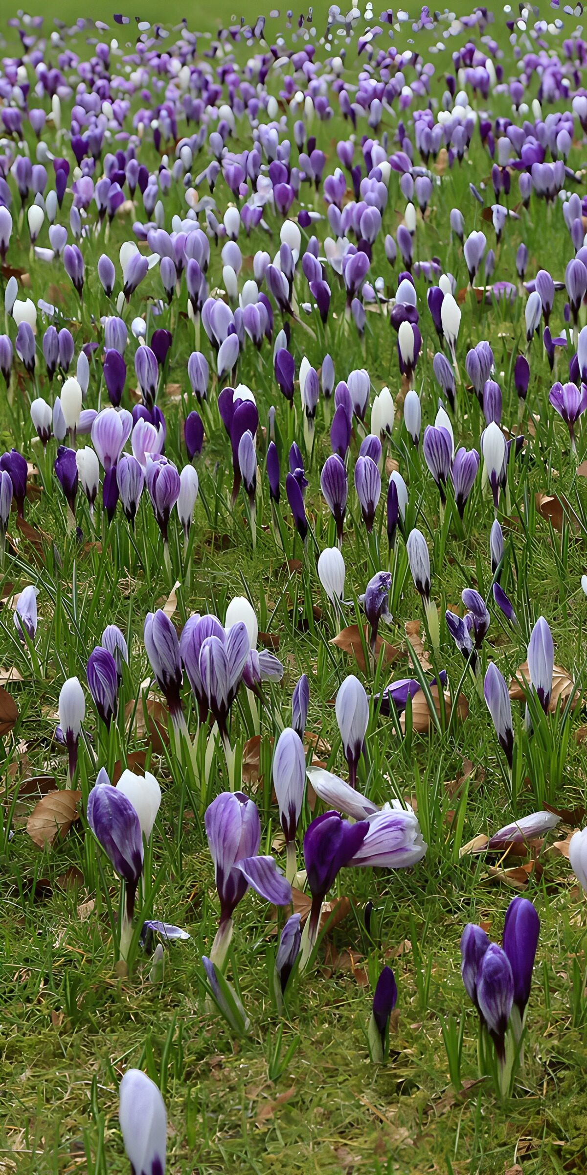 TPES14707: Crocus blancos y violetas en primavera