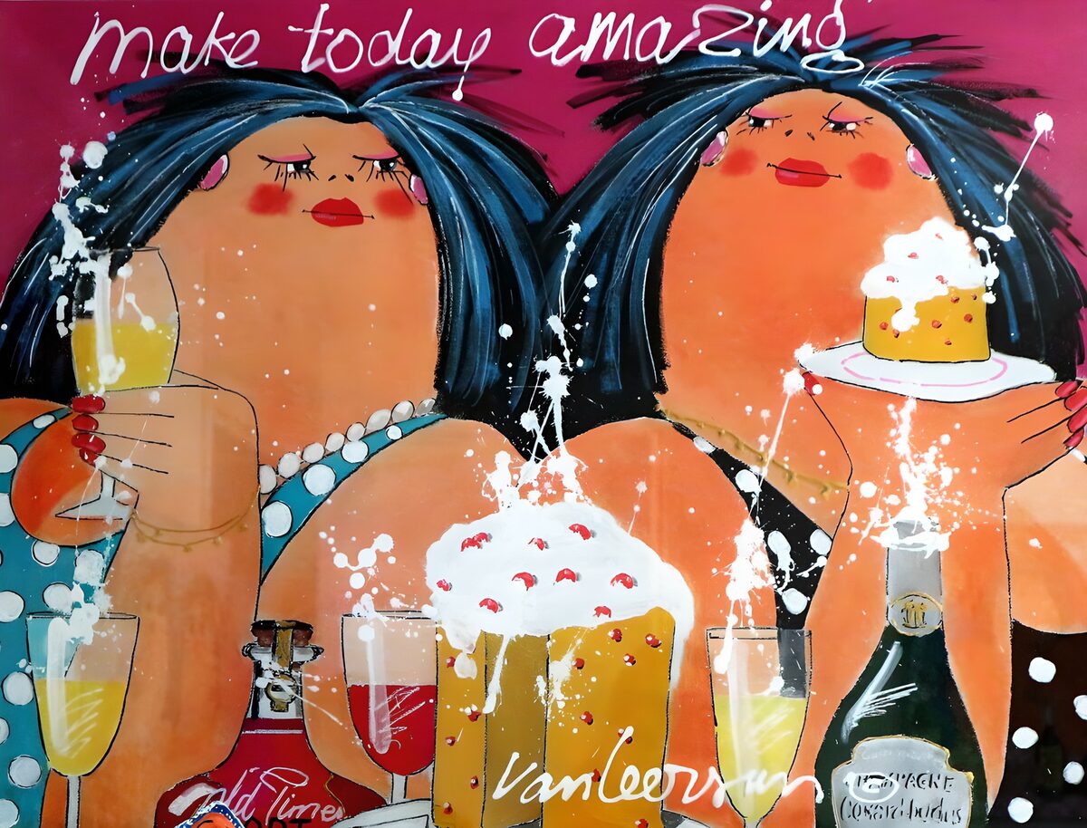 Dos mujeres de fiesta entre copas y tartas