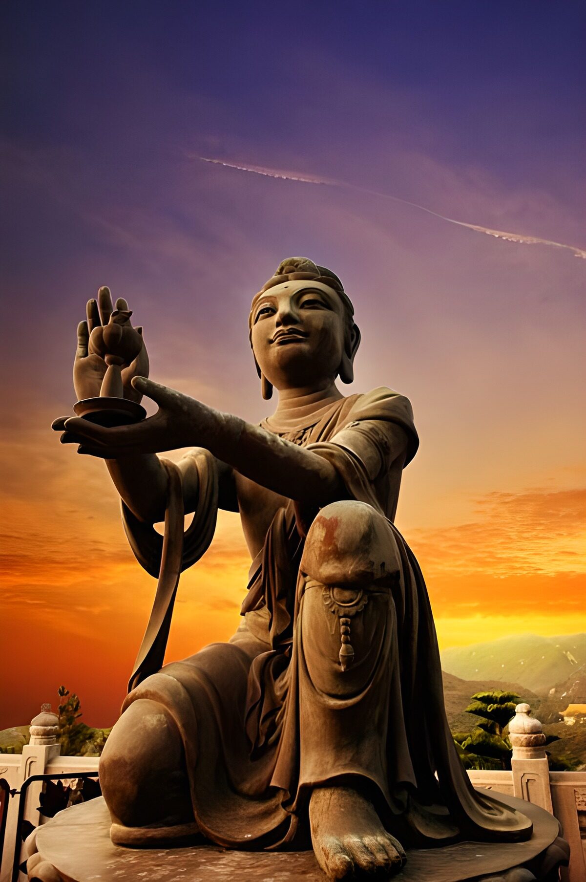 TPES26958: Estatua de Buda arrodillado al atardecer
