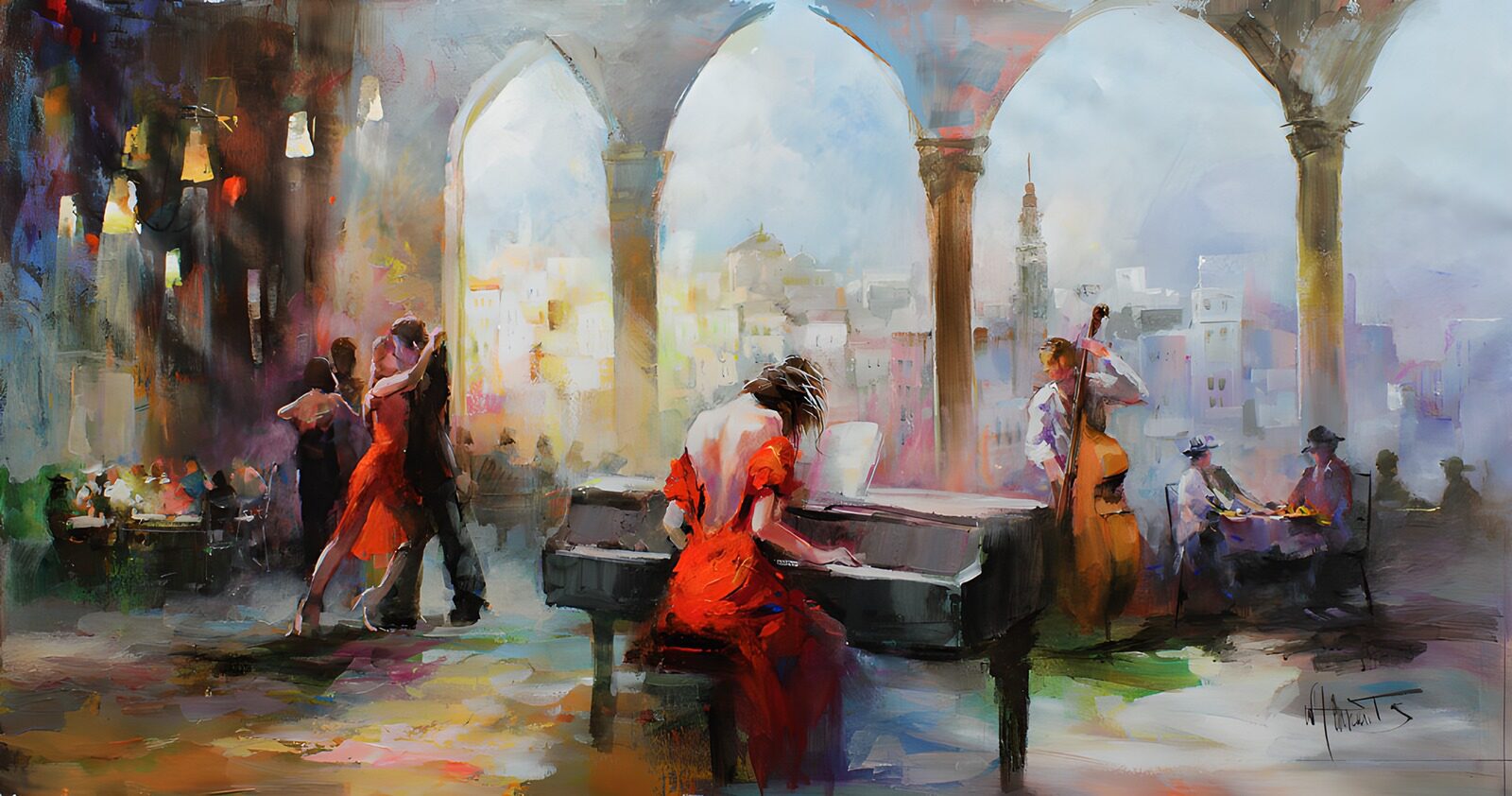 TPES15040: Piano y baile en un café con arcos