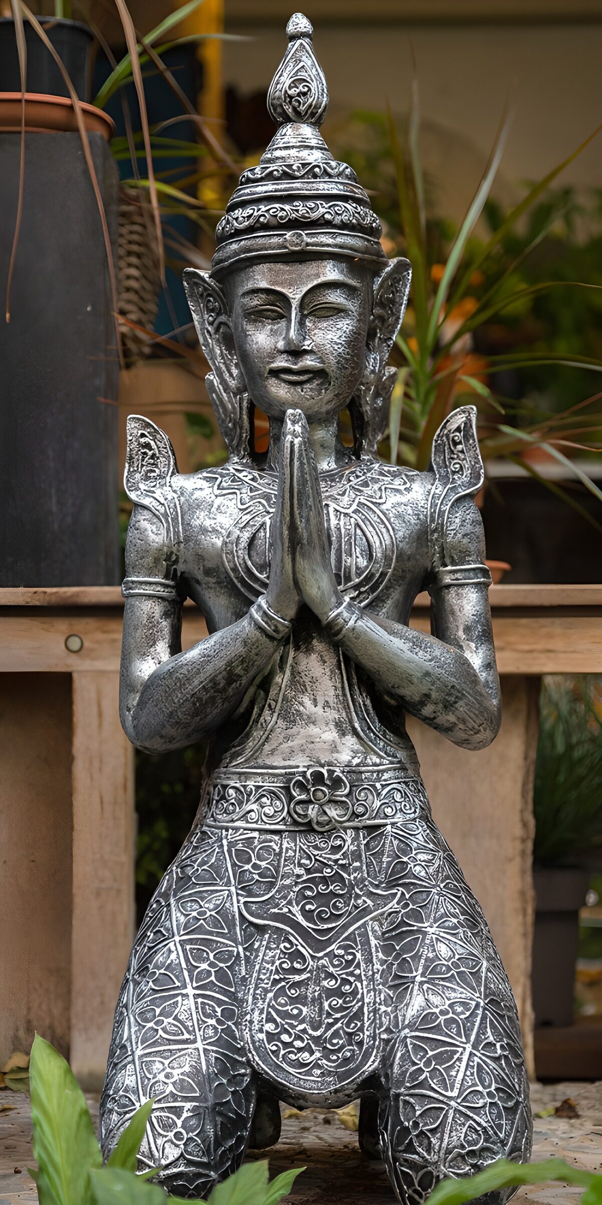 TPES29634: Estatua plateada con las manos juntas