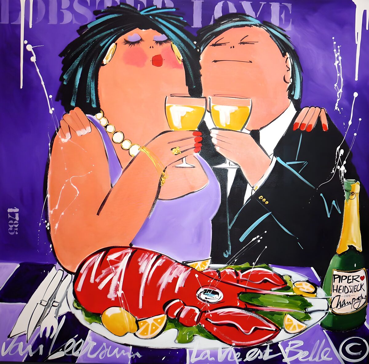 Brindis en pareja con langosta