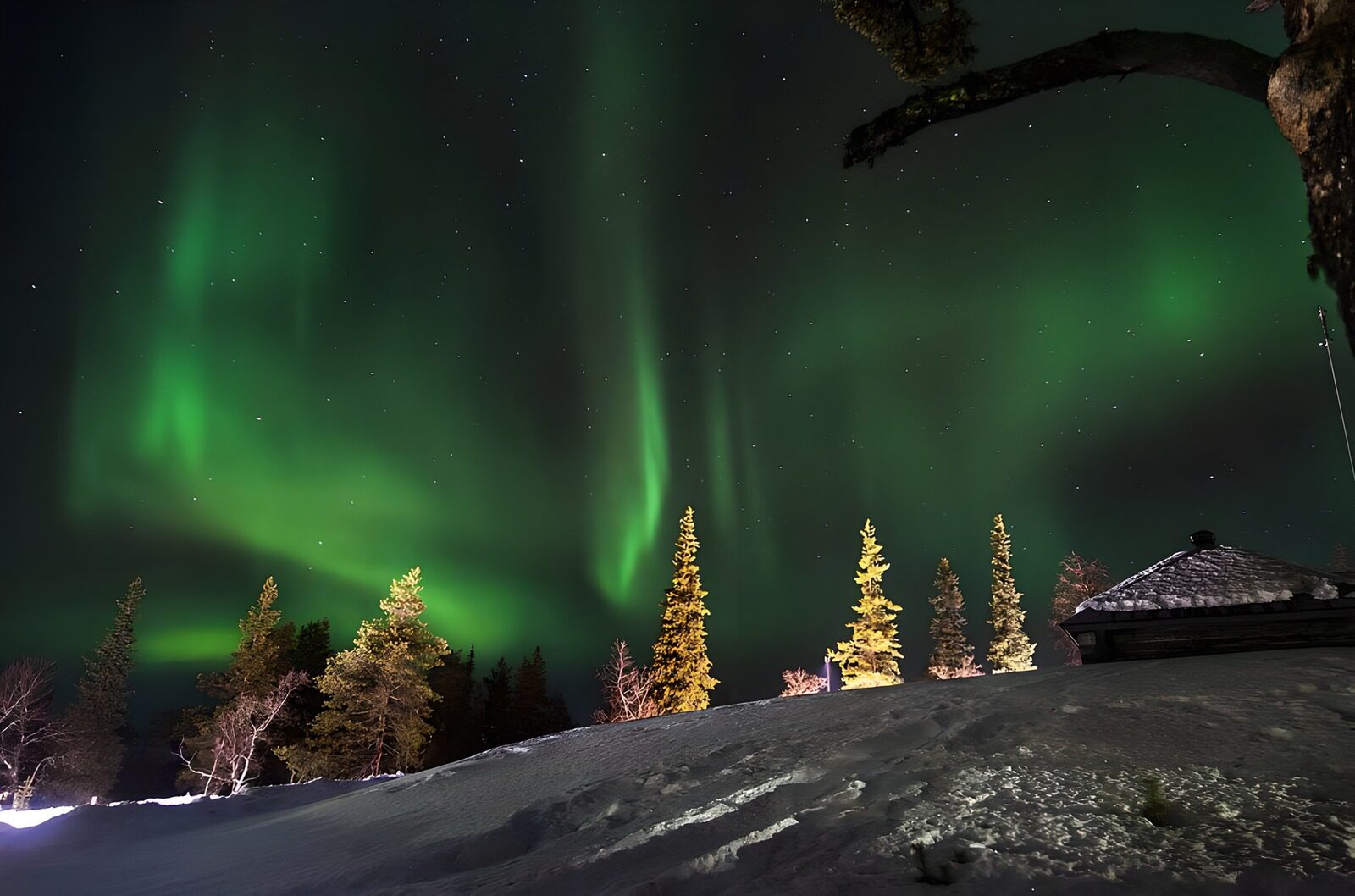 TPES74730: Aurora verde sobre la ladera nevada