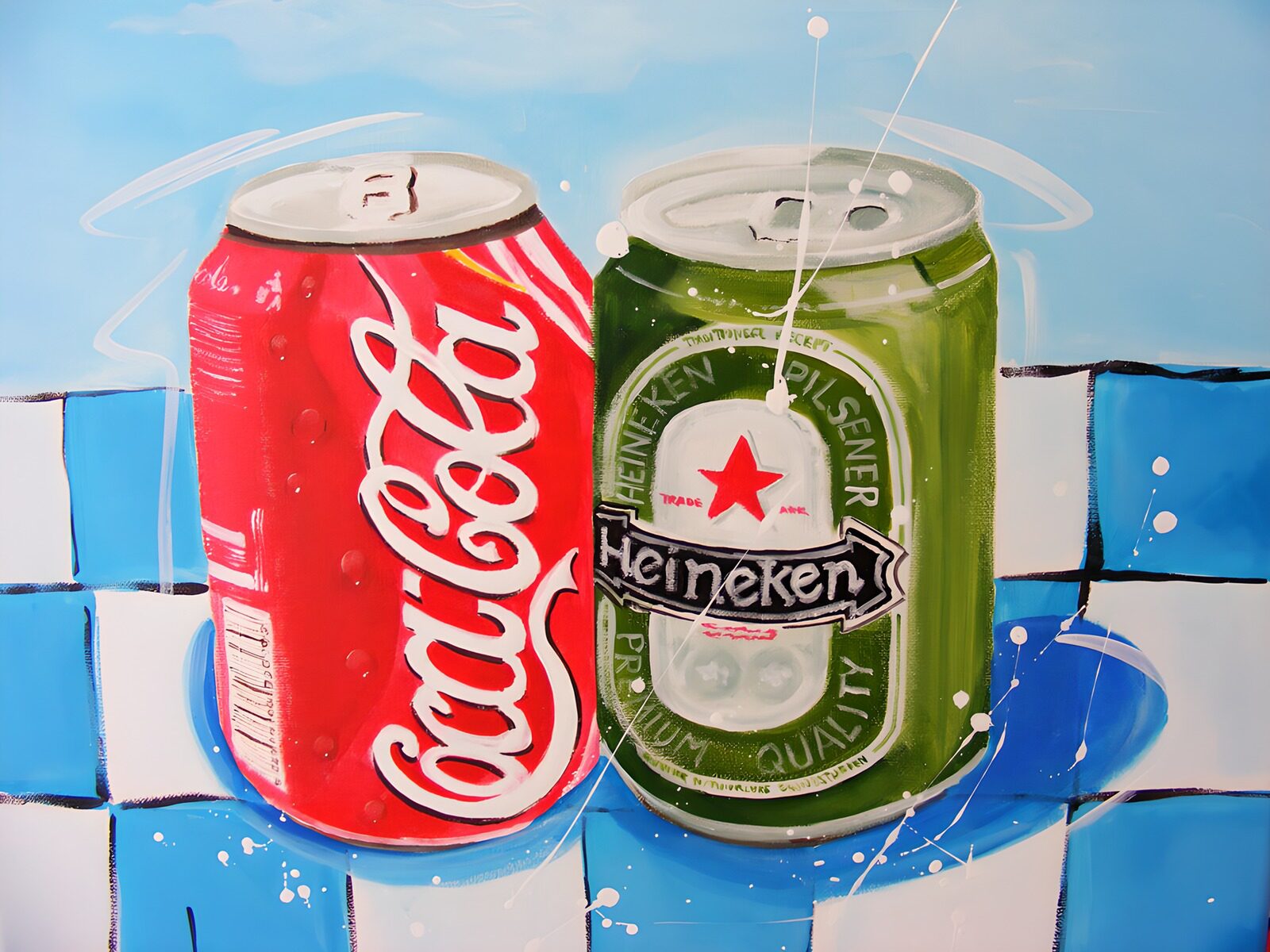 TPES48213: Latas de cola y cerveza entre azules