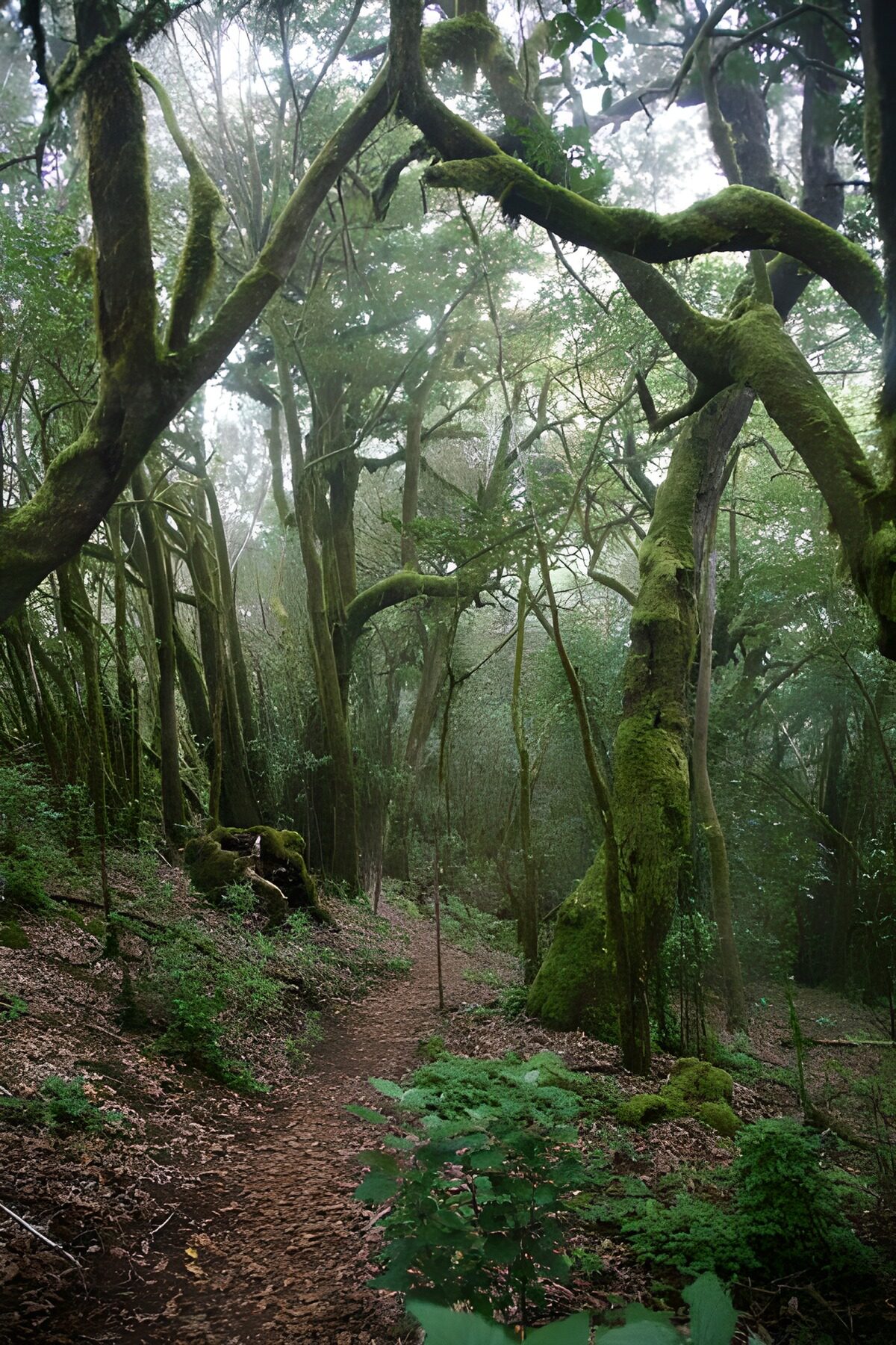 TPES16791: Sendero entre troncos cubiertos de musgo