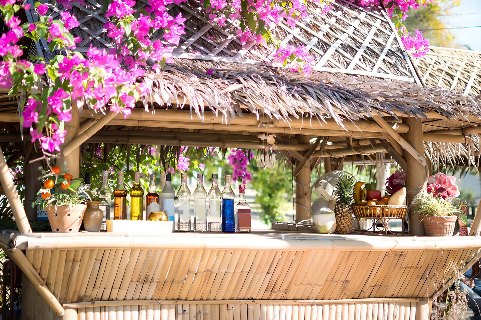 TPES79093: Bar de bambú entre flores rosas