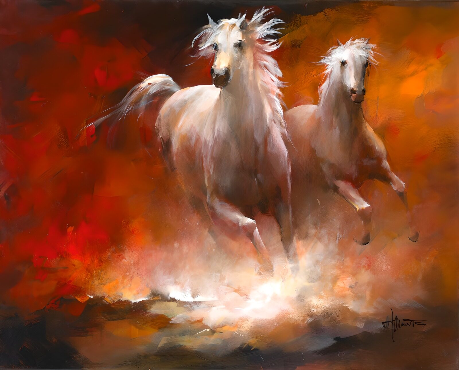TPES79923: Dos caballos blancos al galope