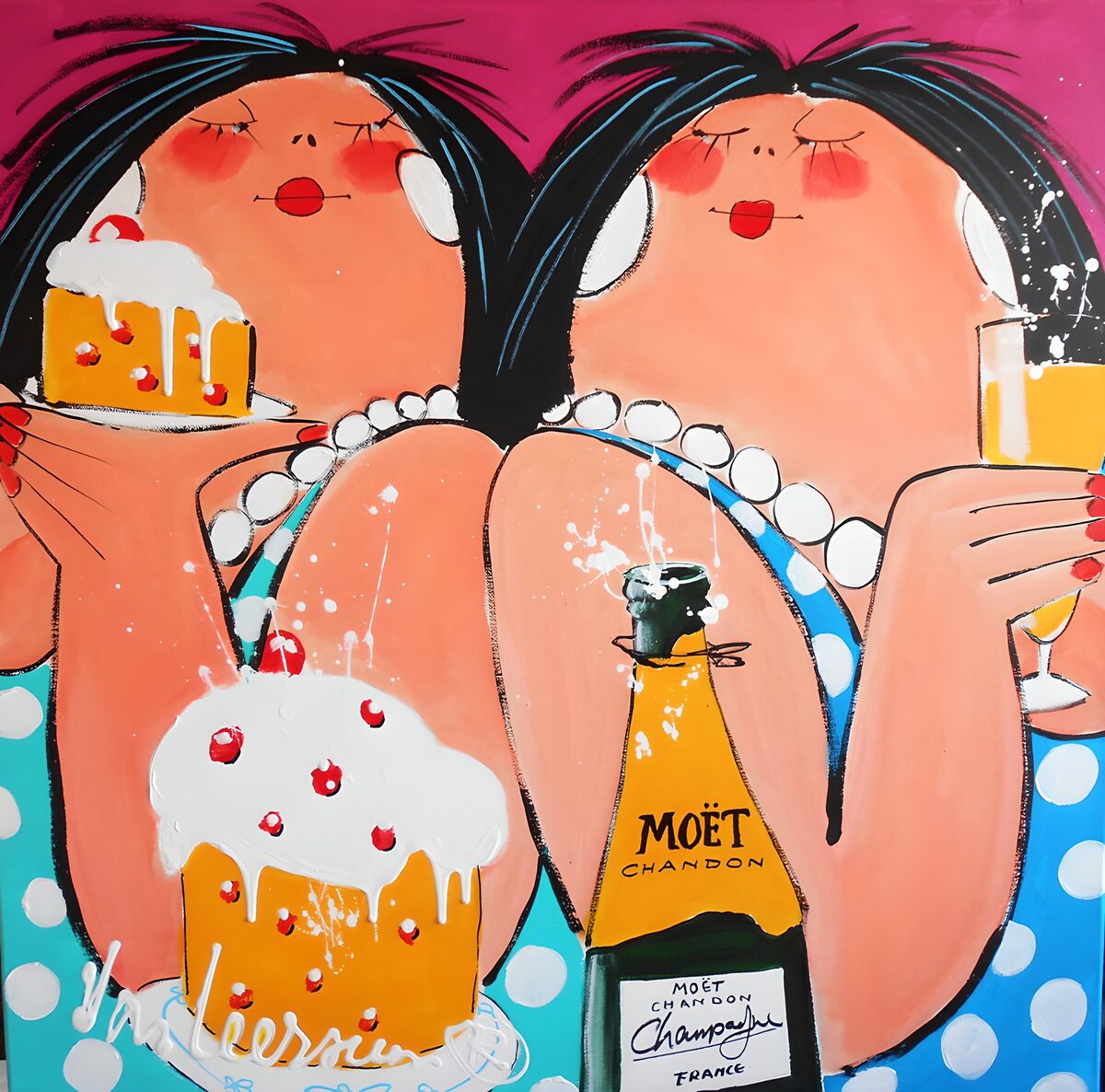 Dos mujeres entre tartas y champán