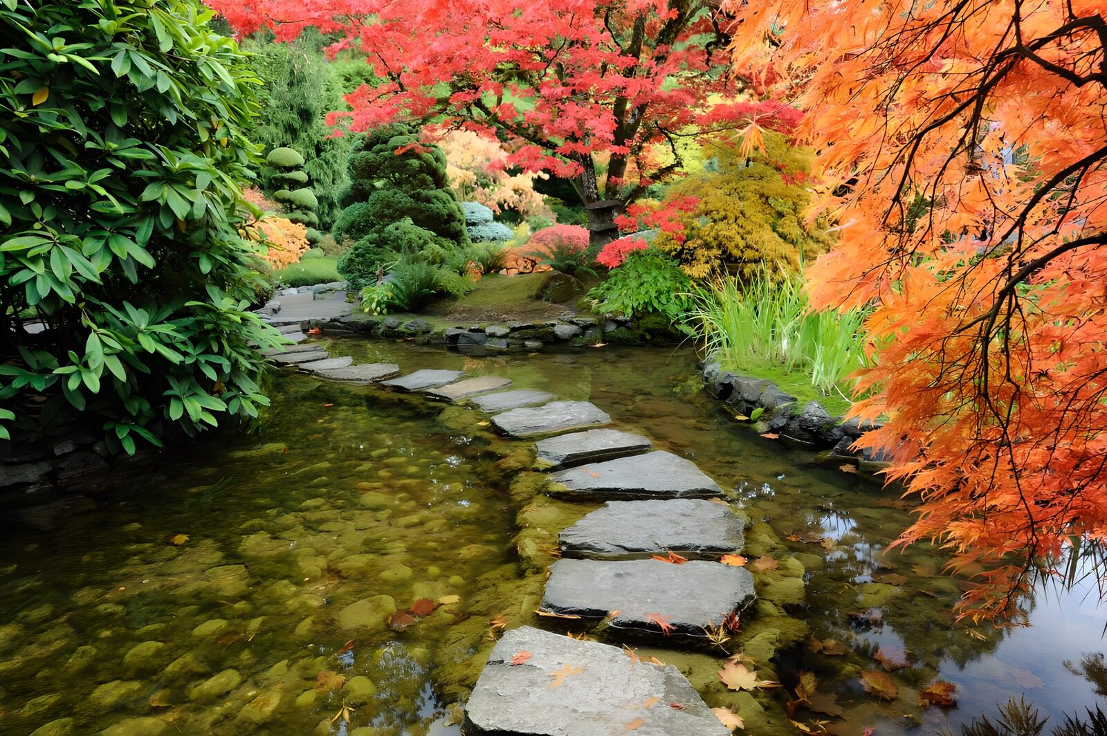 TPES73015: Pasos de piedra en un jardín de otoño