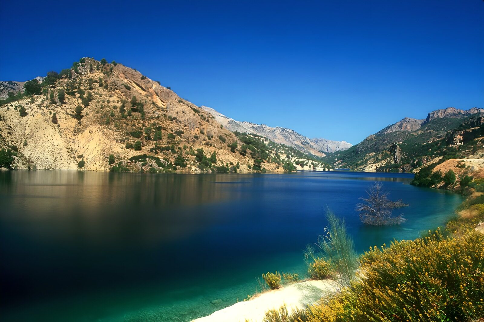 TPES60541: Lago azul entre montañas soleadas