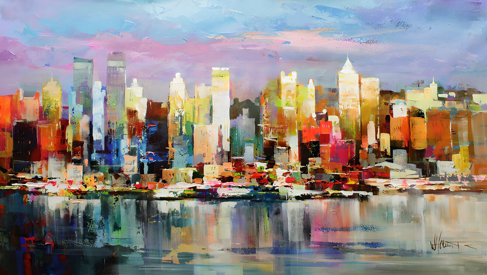 TPES81565: Ciudad abstracta de colores junto al agua