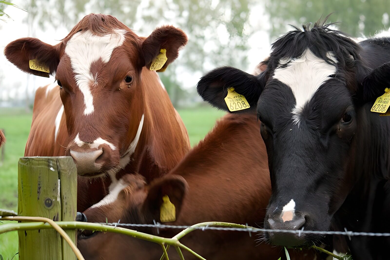 TPES43146: Tres vacas bien juntas tras la alambrada