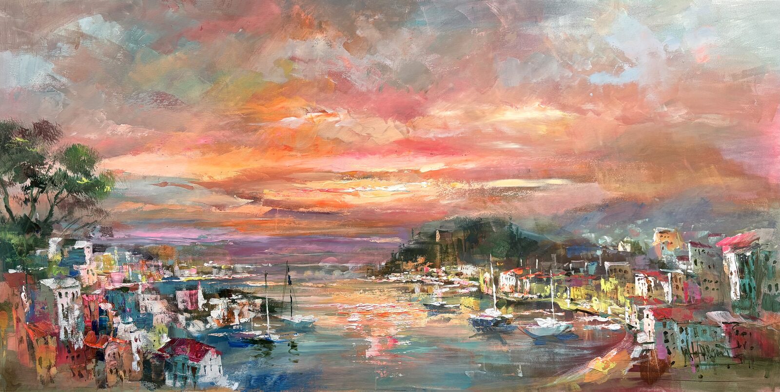 TPES65097: Puerto de colores al atardecer