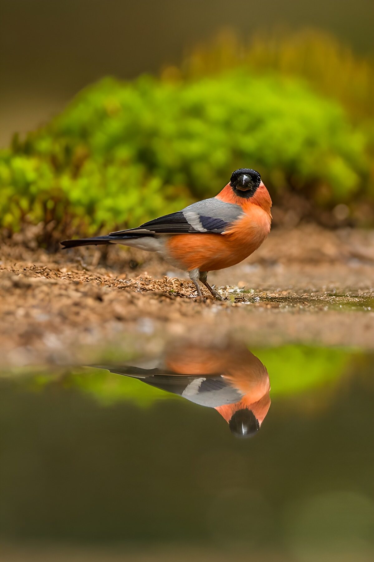 Camachuelo reflejado en aguas tranquilas
