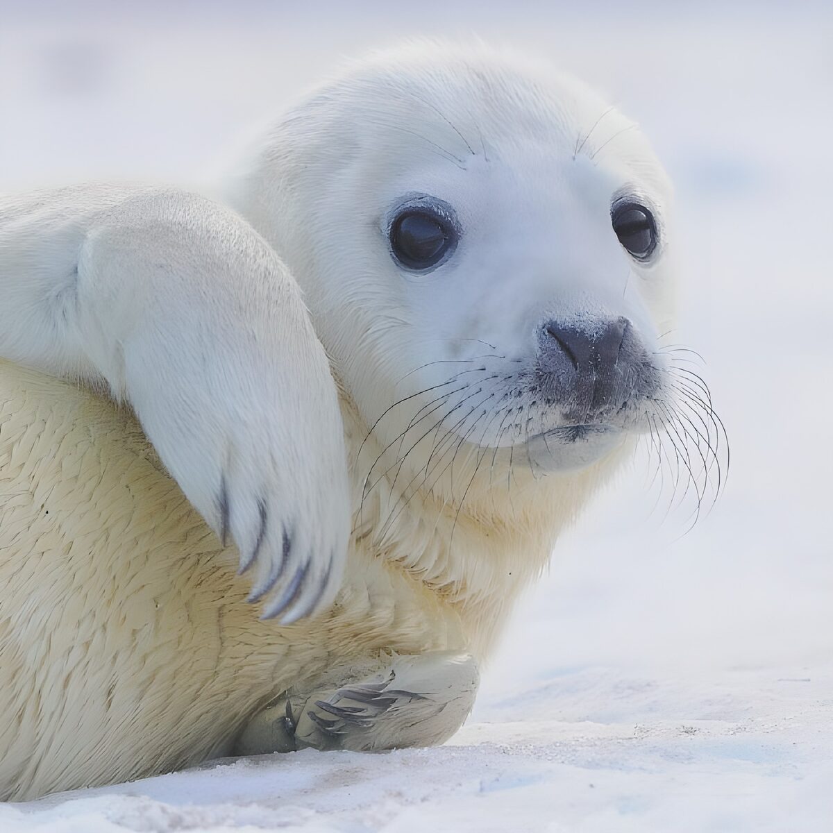Cría de foca blanca sobre la nieve