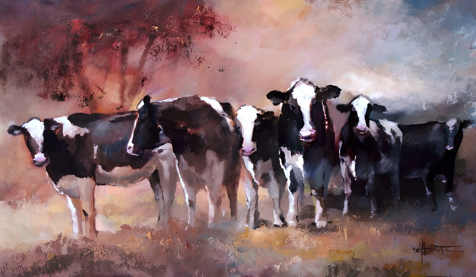 TPES81102: Vacas blancas y negras entre pinceladas