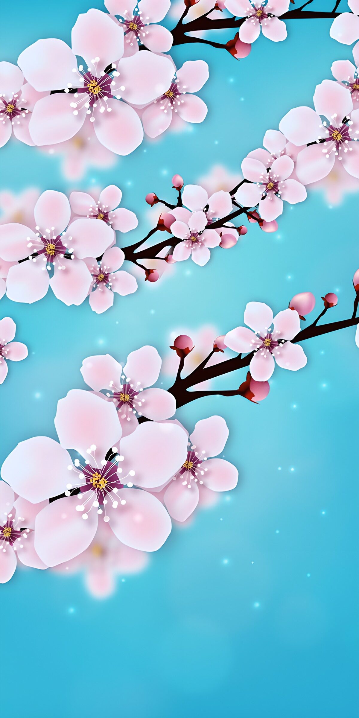 TPES50741: Flores de cerezo sobre azul turquesa