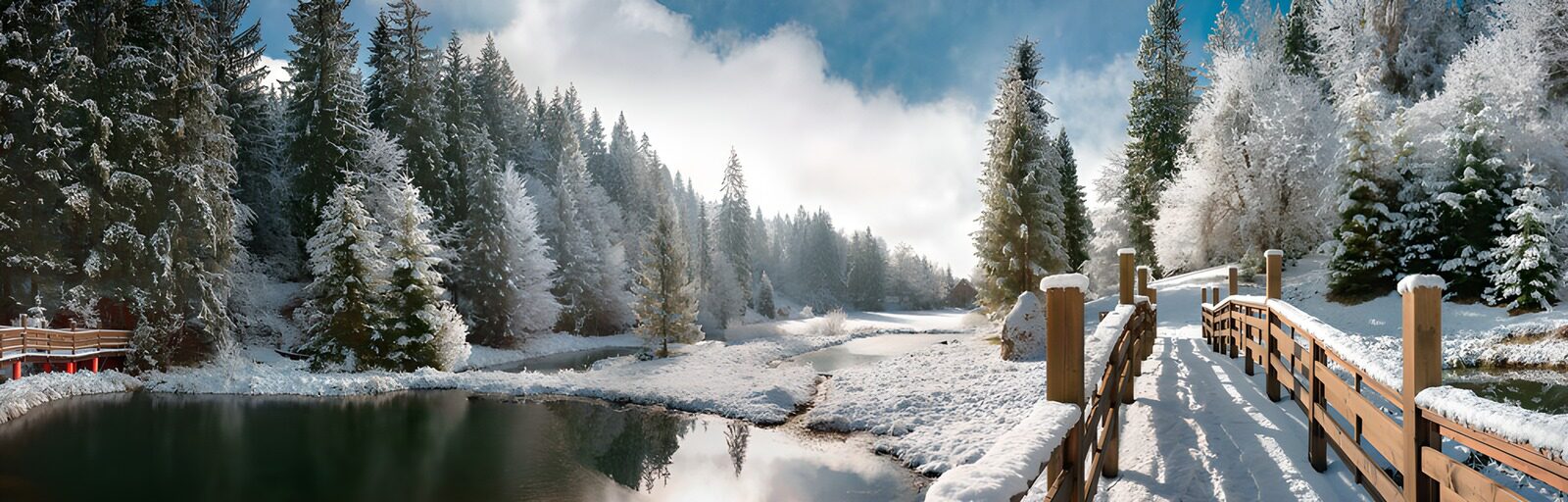 TPES85660: Puente de madera en un bosque nevado