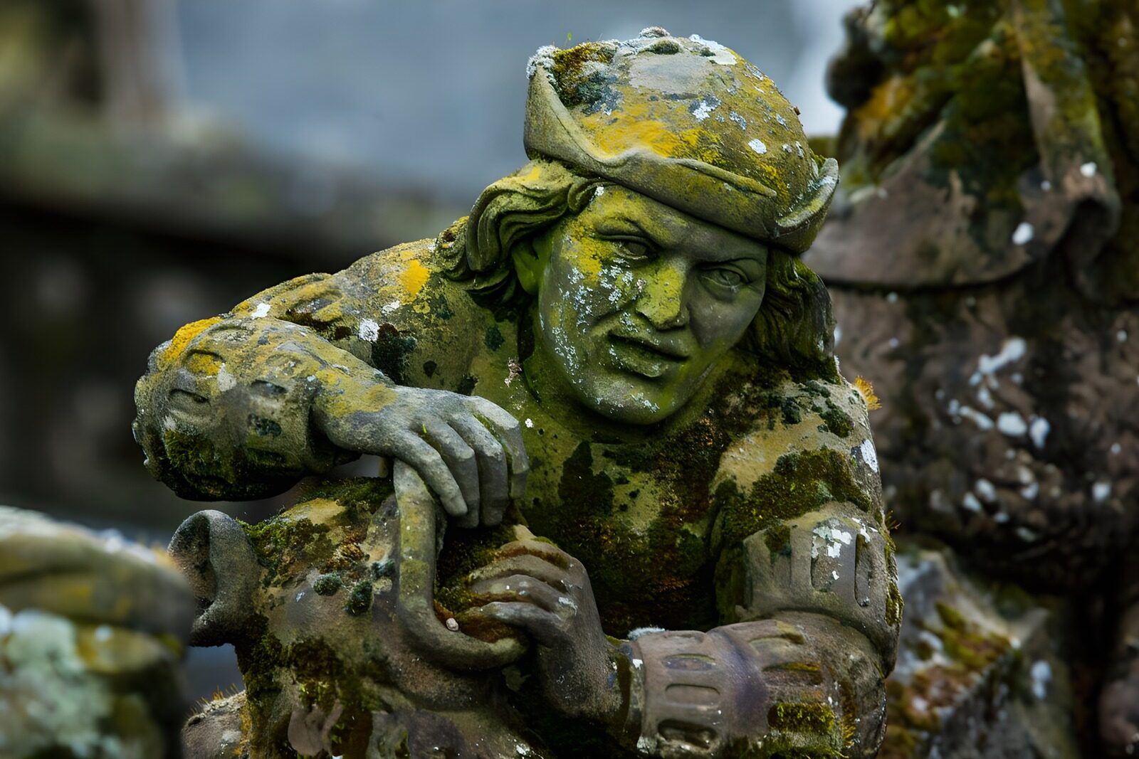 TPES74470: Estatua con jarra cubierta de musgo