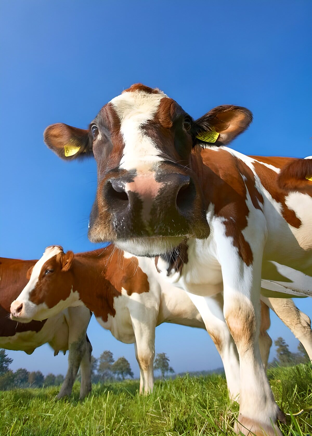 Vacas al sol en un prado verde