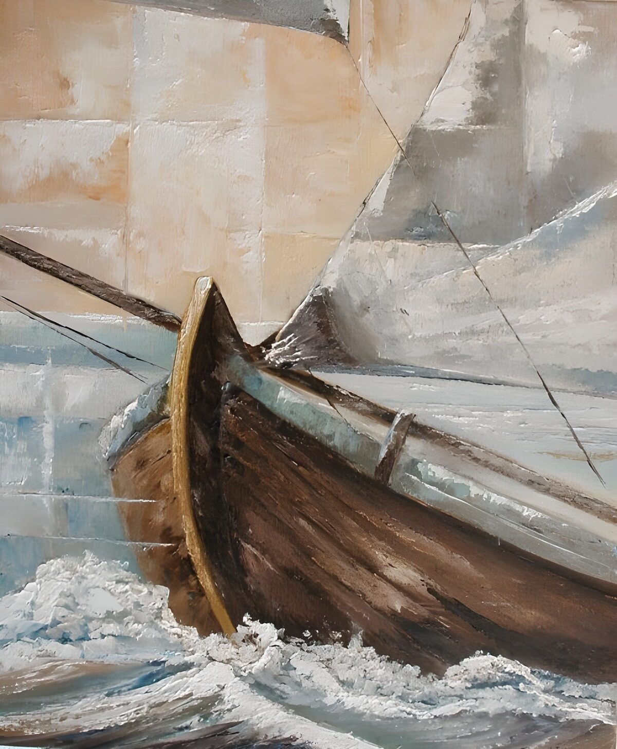 TPES28132: Velero de madera entre olas grises
