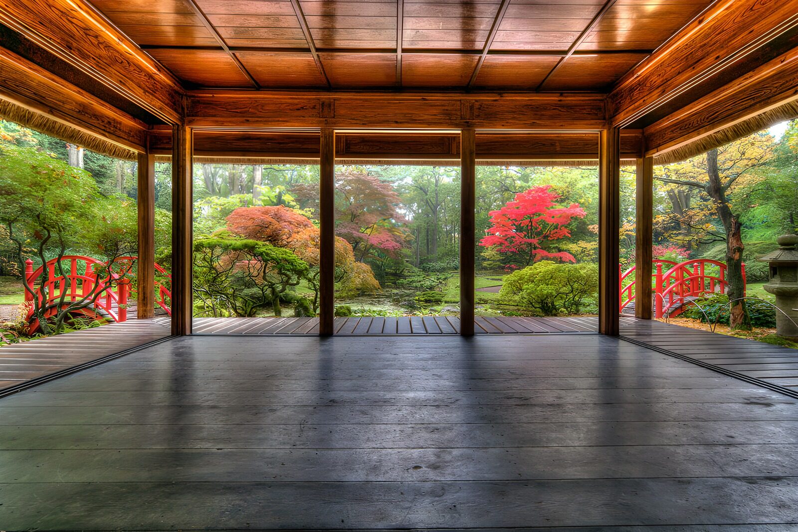 TPES95554: Pabellón ante un jardín japonés en otoño