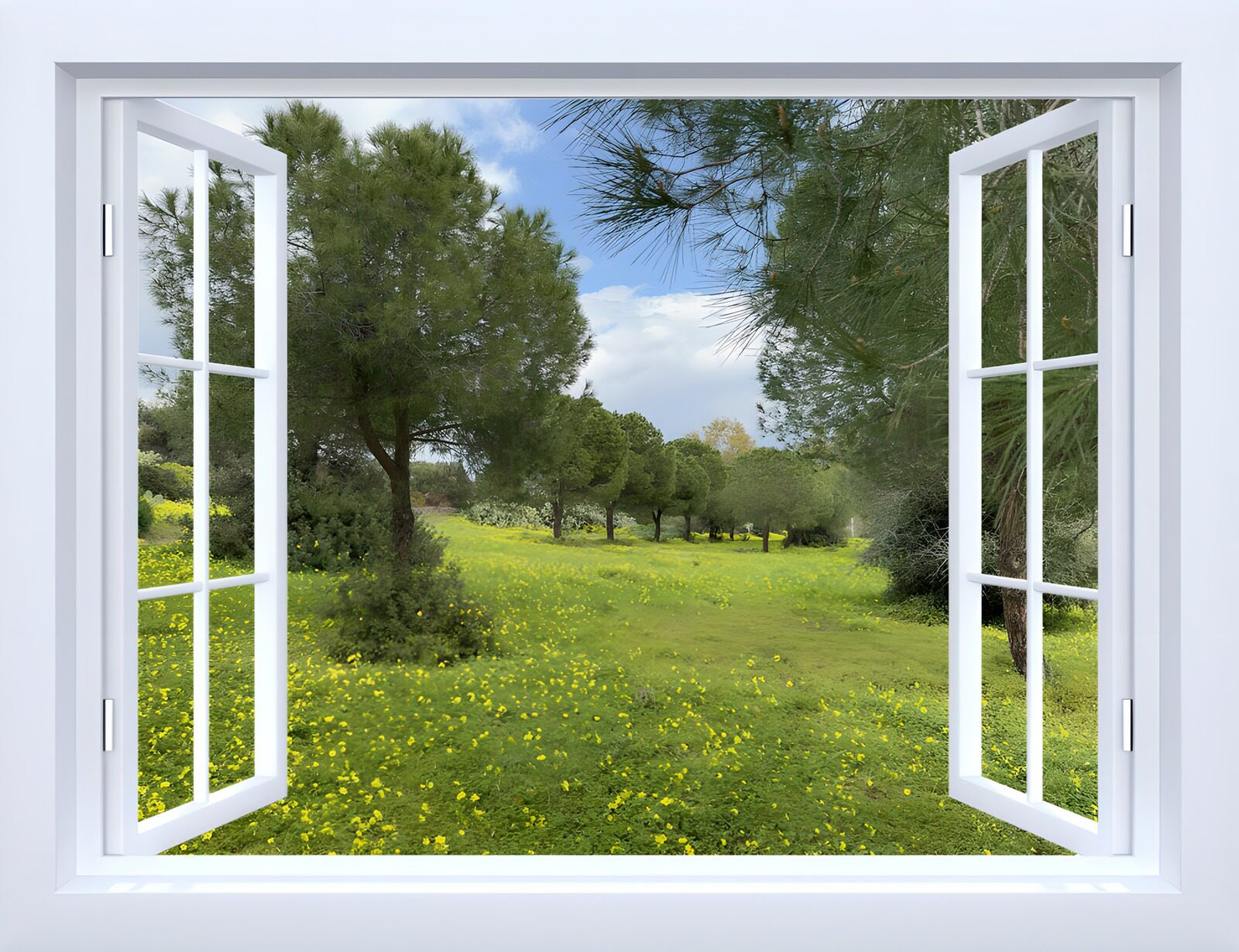 TPES89504: Ventana abierta a un prado entre pinos