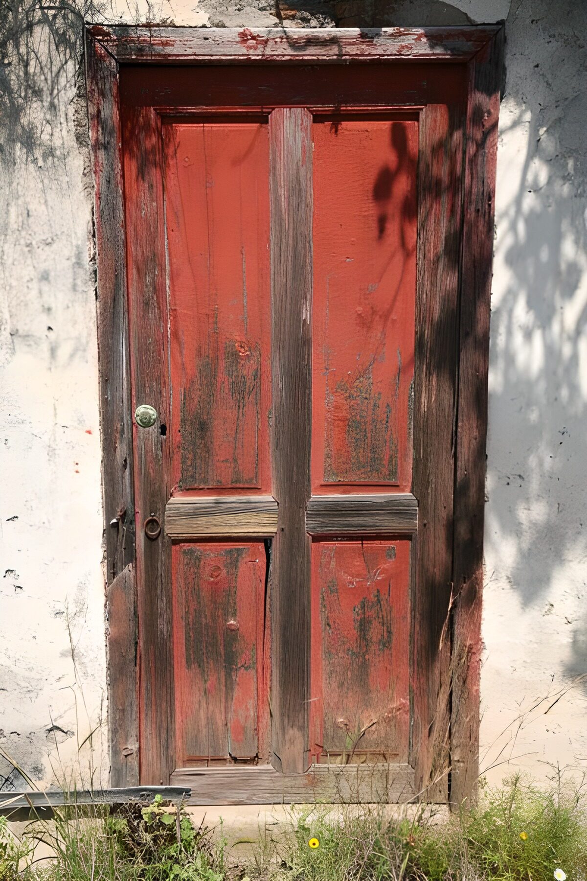 Puerta roja de madera envejecida