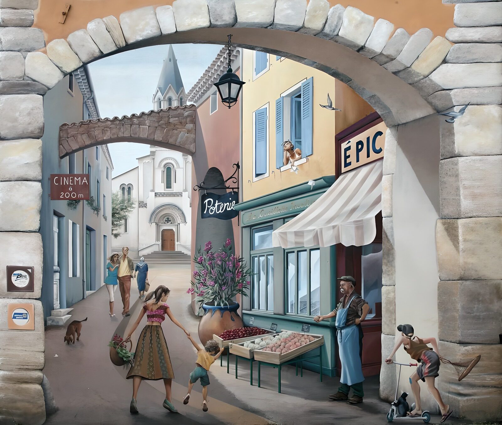 TPES71389: Calle animada bajo un arco de piedra