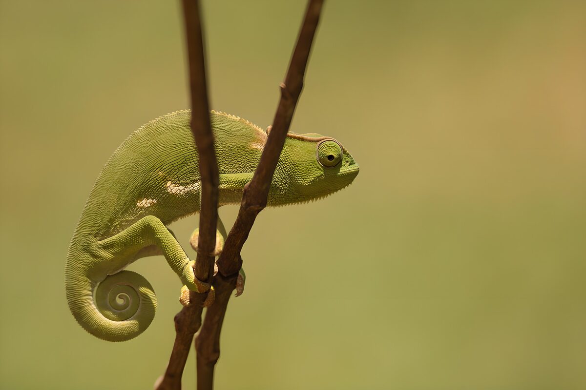 Camaleón verde en equilibrio