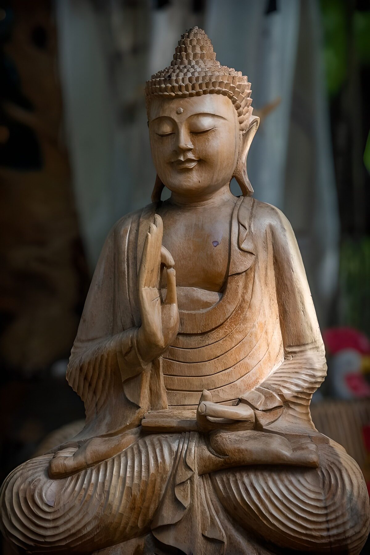 TPES46411: Buda de madera en tranquila meditación